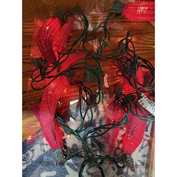 World Market Decorative Wicker Red Hot Pepper String Lights Set of 10 - Picture 1 of 7